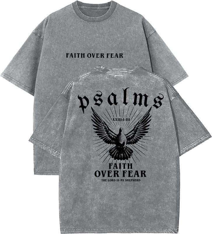 Faith Over Fear Unisex Washed T-Shirt, Christian t shirts, Vintage 90s Graphic Tee, Gift Top Womenswear...