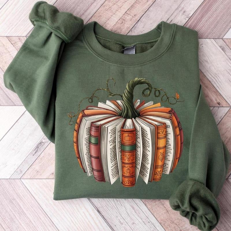 Fall Book Pumpkin Halloween Shirt, Halloween Book Lover Shirt, Fall Bookish Shirt, Pumpkin Book Shirt, Pumpkin Sweater,...