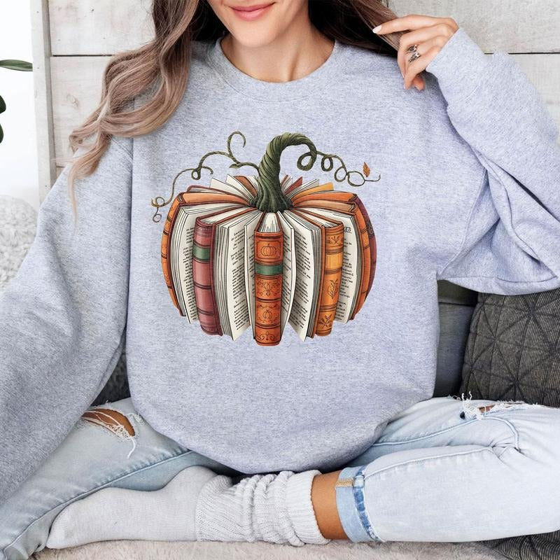 Fall Book Pumpkin Halloween Shweatshirt, Halloween Book Lover Shirt, Fall Bookish Tee, Pumpkin Book Shirt, Pumpkin...