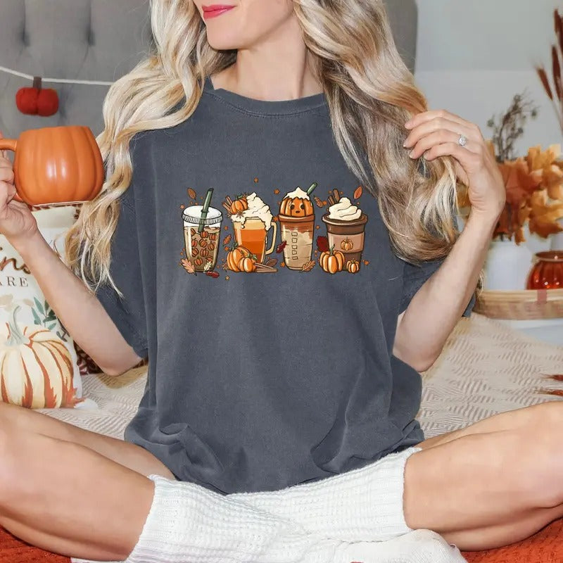 Fall Coffee Pumpkin Shirt, Coffee Latte Shirt, Halloween Shirt, Fall Shirt, Retro Halloween Shirt Hoodie, Sweatshirt
