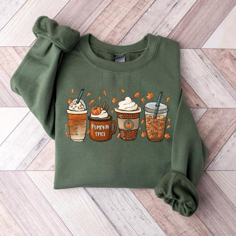 Fall Coffee Sweatshirt for Women Thanksgiving Sweater, Fall Crewneck Unisex T-Shirts, Hoodie | HypeCrazeTee.com