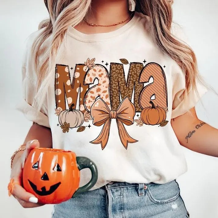 Fall Mama Shirt, Fall Mama Coquette Pumpkin Sweatshirt, Fall Vibes Unisex Cotton Shirt, Autumn Coquette Unisex...