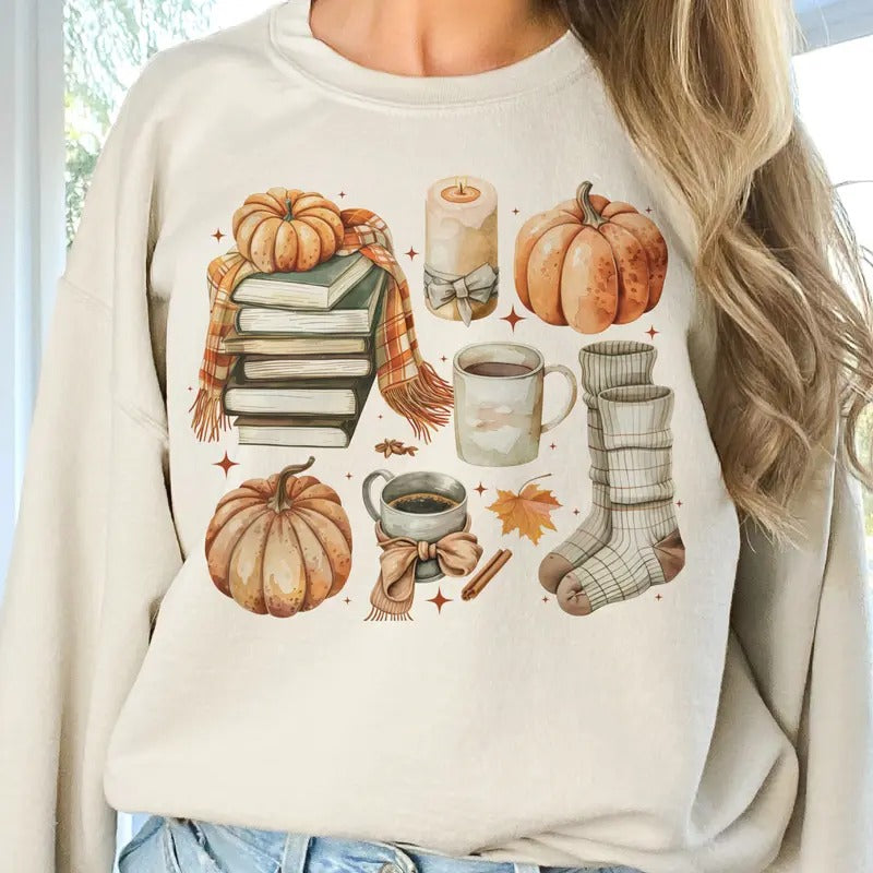 Fall Sweatshirt Fall Collage Sweatshirt Pumpkin Fall Pullover Fall Leaves Hoodie Fall Coffee and Pumpkin Collage...