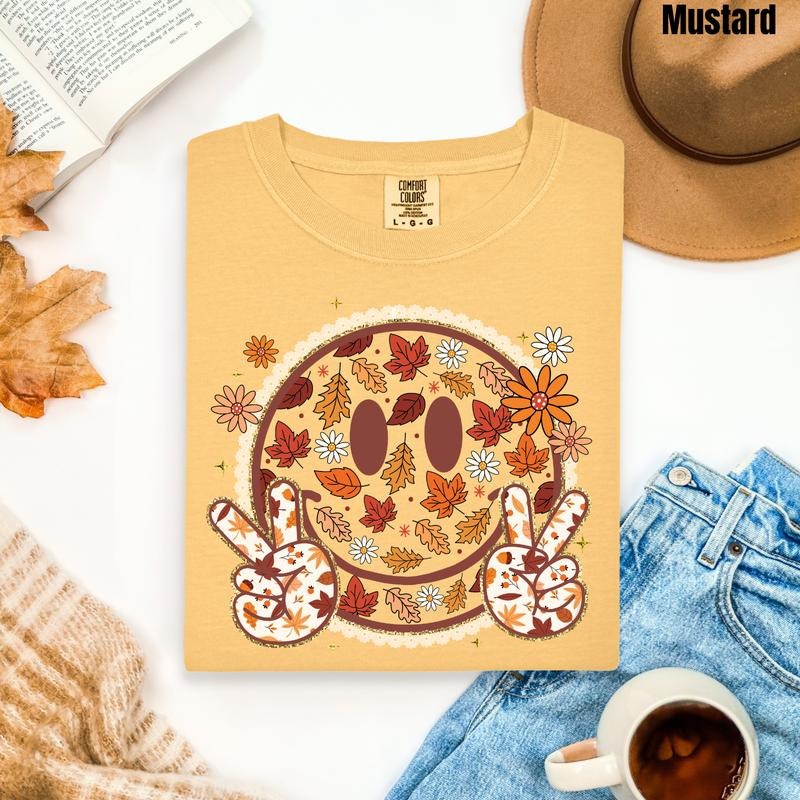 Falling Leaves Happy Face Comfort Colors T-Shirt 'NLB' Hoodie, Sweatshirt | HypeCrazeTee.com