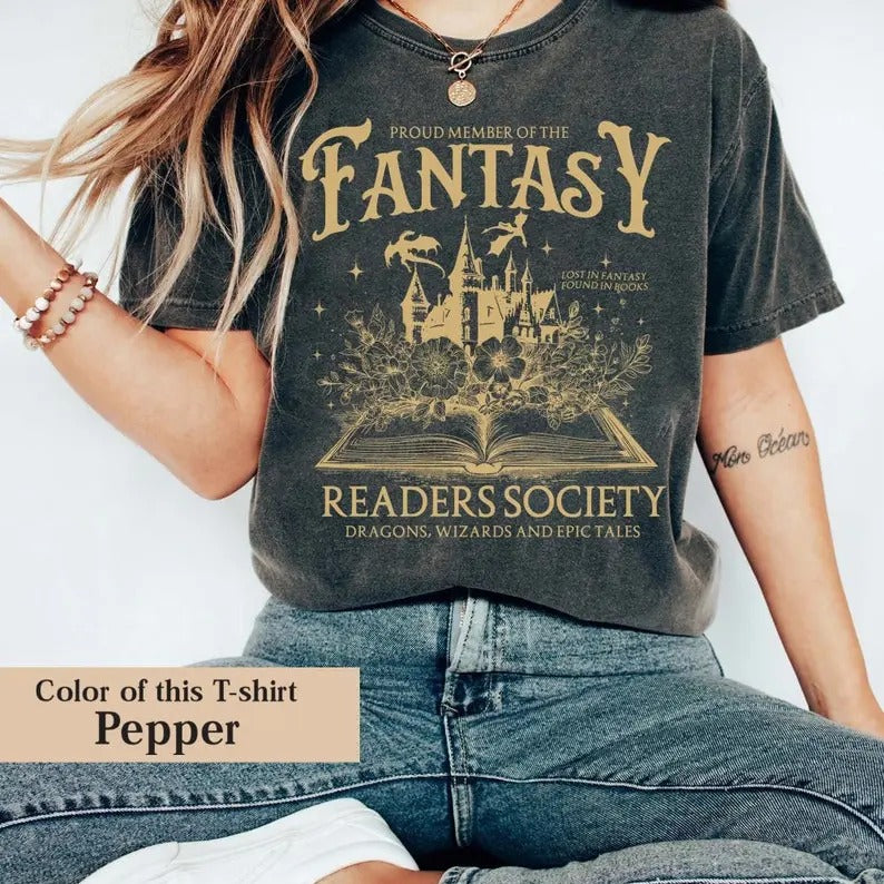 Fantasy Readers Society T-Shirt, Bookish Shirt for Romance, Readers Vintage, Reading Shirt for Women, Gift for Book...