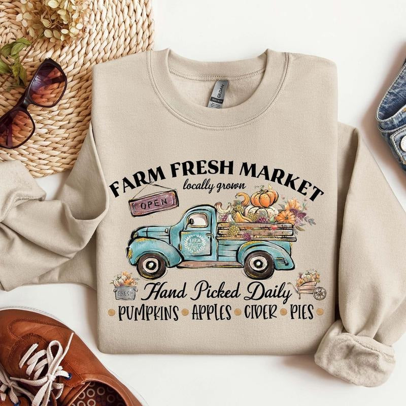 Farm Fresh Pumpkin Sweatshirt, Fall Crewneck Sweatshirt, Pumpkin Sweater, Pumpkin Patch Sweatshirt, Womens Fall Shirt,...