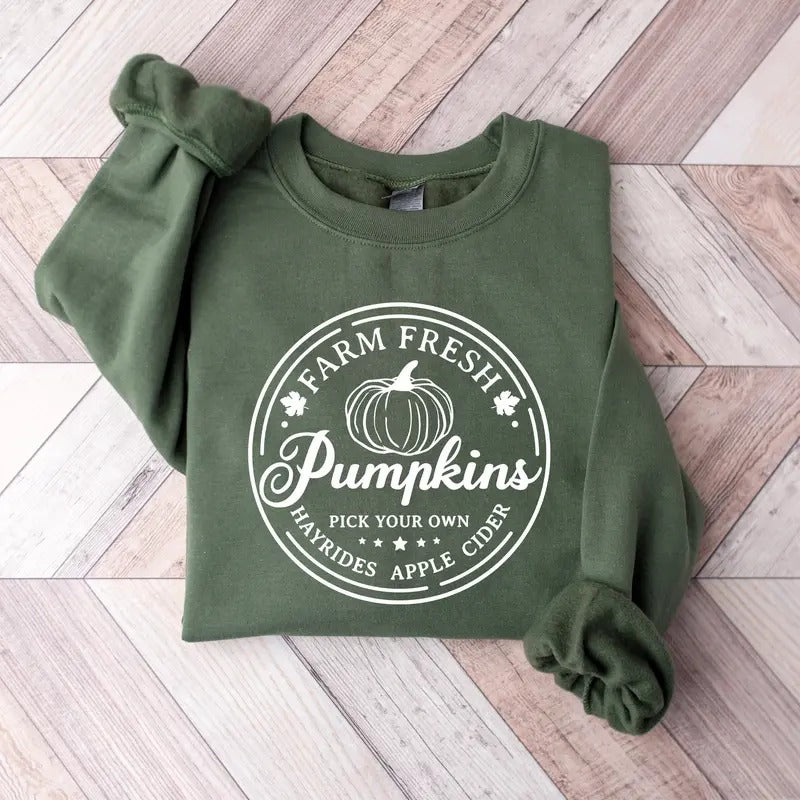 Farm Fresh Pumpkins Shirt, Pumpkin Patch Sweatshirt, Pumpkin Pullover, Thanksgiving Sweater, Fall Gift, Womens Fall...
