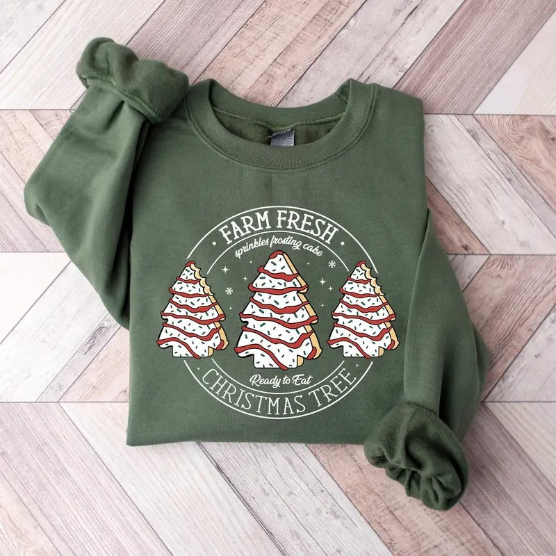 Farm Fresh Tree Cakes Shirt, Funny Christmas Cake Sweatshirt, Tree Farm T-Shirt, Holiday Unisex Tee, Christmas Tree Cake...
