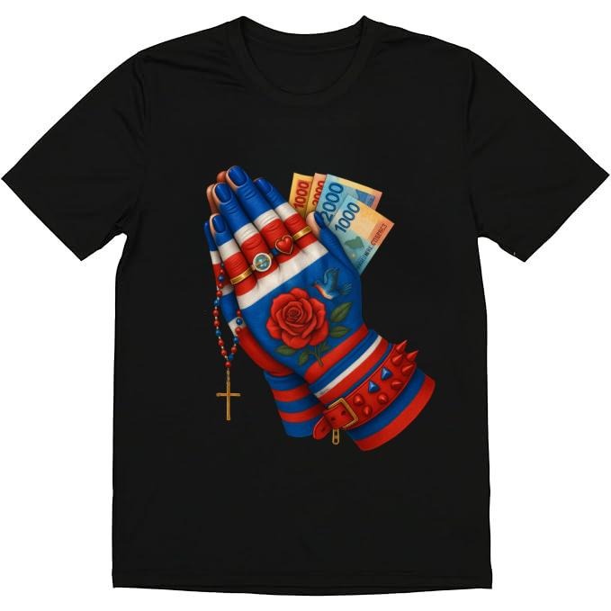 Fashion Designer T-Shirts - Cotton Graphic Tees with Costa Rica Flag Praying Hands