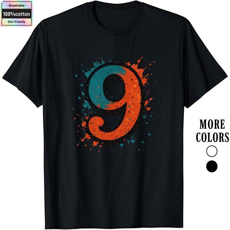 Fashion Designer T-Shirts - Cotton Graphic Tees with Number 9 Tee - Vibrant and Eye-Catching Design,Crewneck,Casual,Men's...