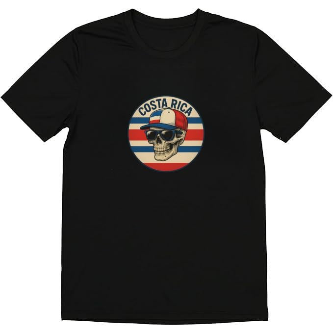 Fashion Designer T-Shirts - Cotton Graphic Tees with Retro Costa Rica Skull Cap Tee