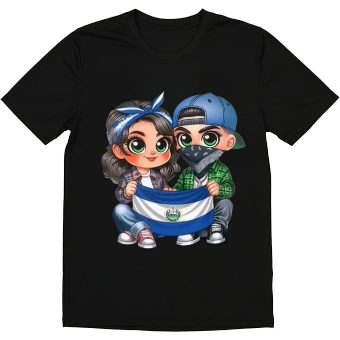 Fashion Designer T-Shirts - Cotton Graphic Tees with Salvadoran Kids with Flag