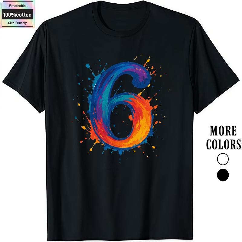 Fashion Designer T-Shirts - Cotton Graphic Tees with Your Lucky 6,Splattered in Style,Men's Gifts Top Streetwear Menswear...