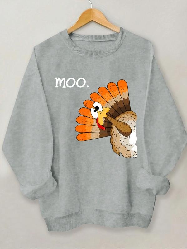 Fashion Round Neck Cartoon Turkey Print Sweatshirt, Women's Long Sleeve Casual Sporty Pullover, Fall & Winter Fitted...