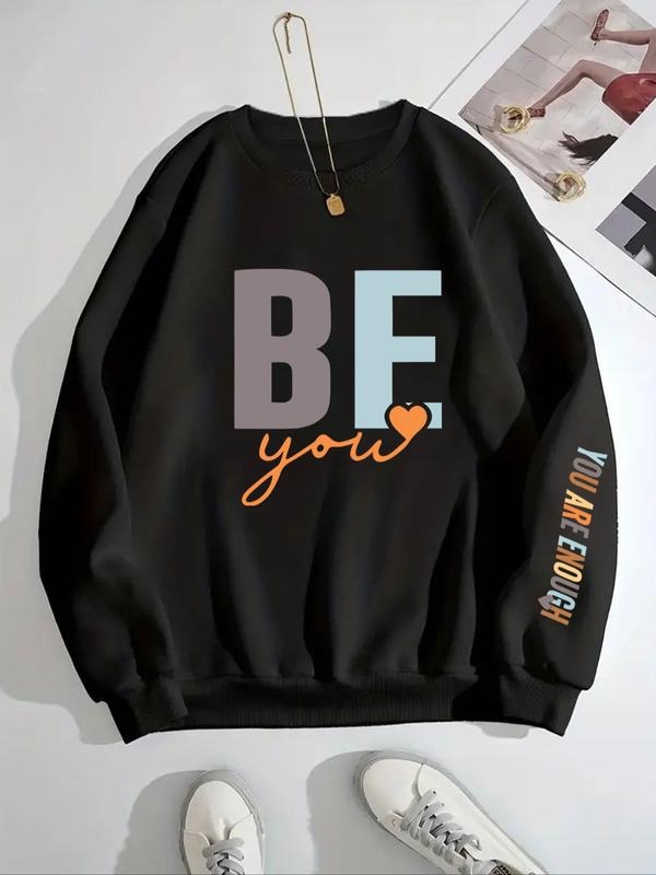 Fashion Round Neck Pullover Letter Print, Casual Long Sleeve Sports Sweatshirt, Fall & Winter Moderate Fabric Fitted...