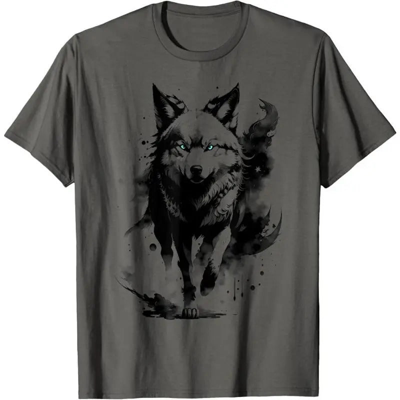 Fashionable wolf with blue eyes in artistic design T-Shirt Made in USA Hoodie, Sweatshirt | HypeCrazeTee.com