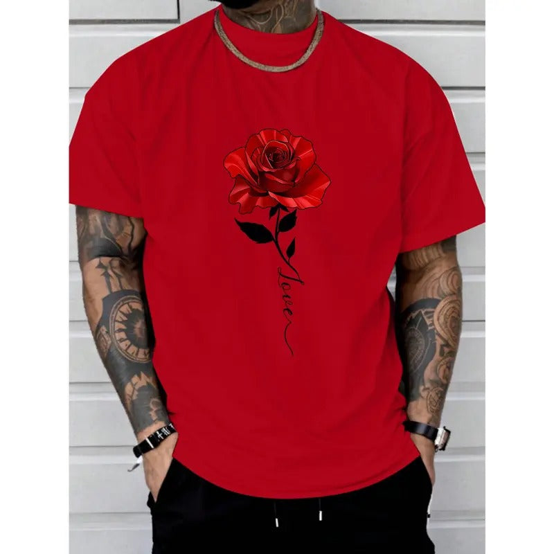 [Fast Arrival] Rose Print Soft Touch Tee Shirt - Men's Casual Short Sleeve T-Shirts for Summer