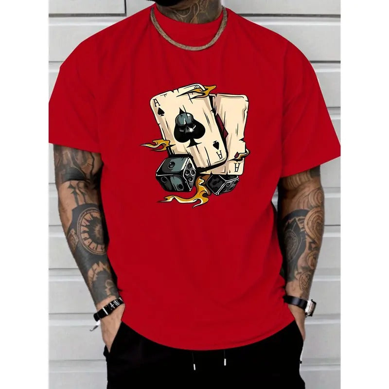 [Fast Arrival] Stylish Poker Graphic Print Tee Shirt - T-Shirts for Men - Casual Short Sleeve Summer T-Shirt with...