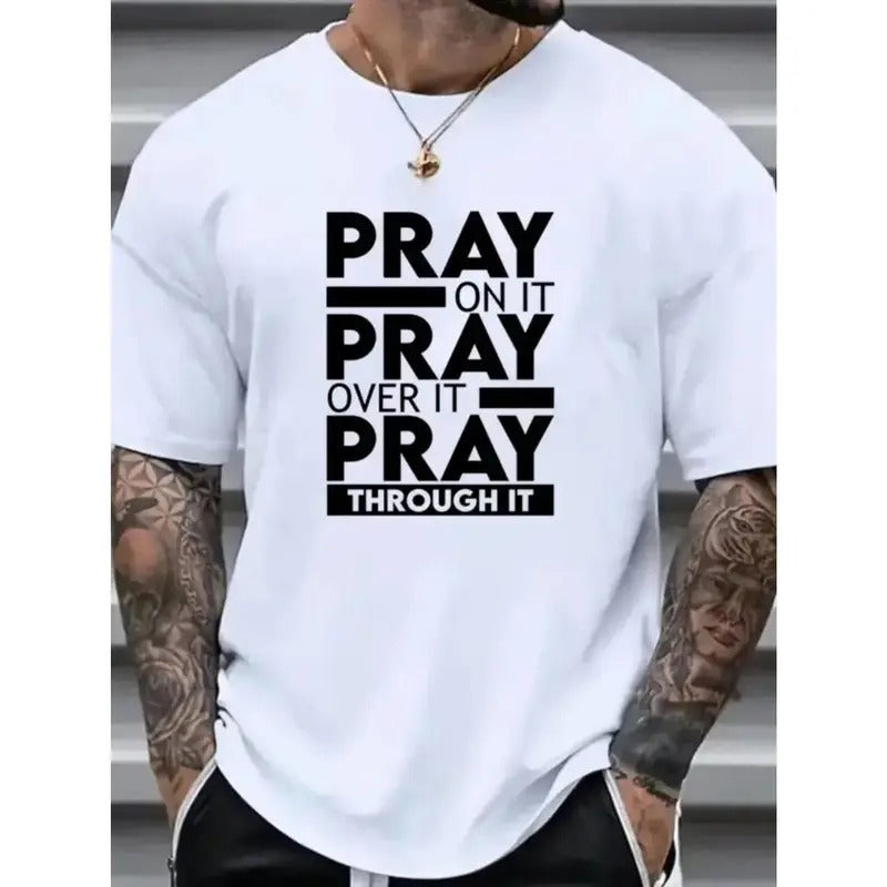 [Fast Arrival] Super Soft & Breathable New PRAY Printed T-Shirt, Men's Comfort Fit Crew Neck Short Sleeve Cotton T-Shirt...