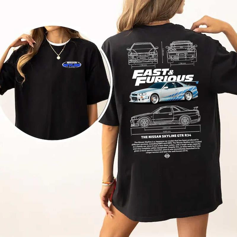 Fast and Furious Tshirt Gtr R34 Tshirt Unisex Double Side Shirt Gifts For Car Guys Hoodie, Sweatshirt | HypeCrazeTee.com