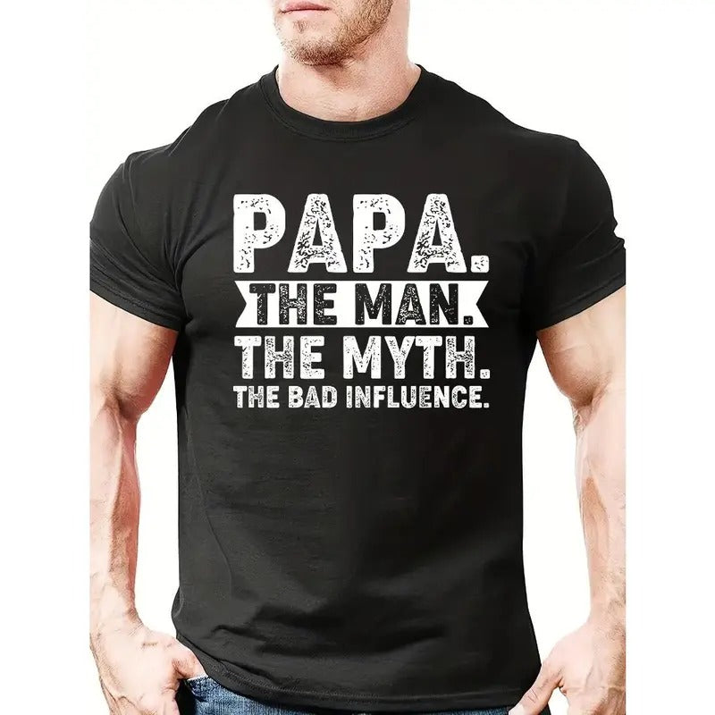 Father's Day Papa Letter Graphic Tee - Comfy Men's Summer Outdoor T-Shirts