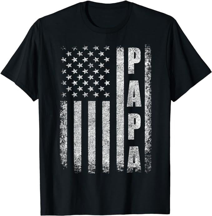Father's Day T-Shirt, Gifts For Dad, Proud Papa Funny Fathers Day 2024 Gifts Dad America USA Flag T-Shirt Menswear Top...