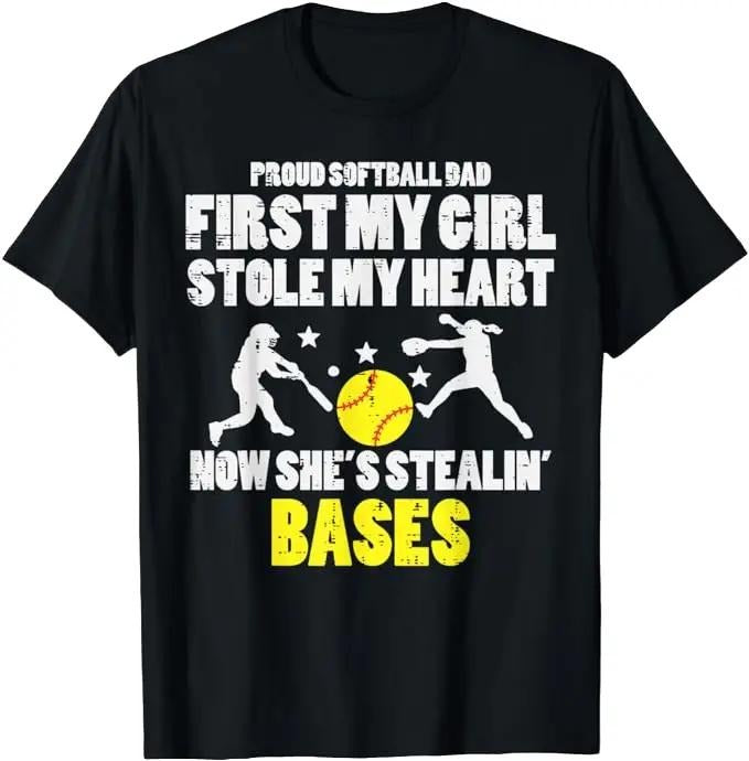 Father's Day T-Shirt, Gifts For Dad, Softball Dad Girl Stole My Heart Stealing Bases Fathers Day T-Shirt Menswear Top...