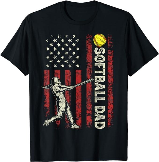 Dad Softball Dad US Flag Dad Patriotic Menswear Top T-Shirts, Hoodie, Sweatshirt