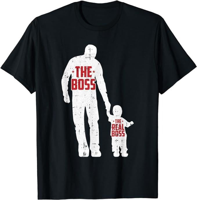 Father's Day T-Shirt, Gifts For Dad, The Boss The Real Boss Fathers Day Dad Son Daughter Matching T-Shirt Menswear Top...