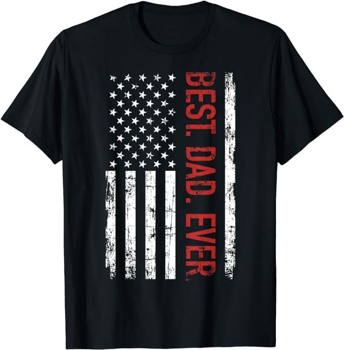 Father's Day T-Shirt, Gifts For Stepdad, Best Dad Ever US American Flag Gift For Father's Day T-Shirt Menswear Fashion...