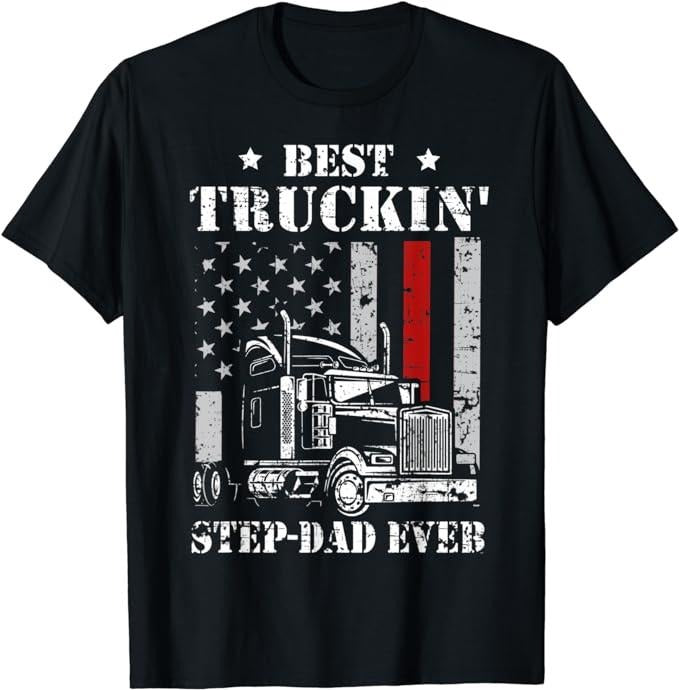 Father's Day T-Shirt, Gifts For Stepdad, Best Truckin' Step-Dad Ever Flag T-Shirt Menswear Fashion Casual Cotton Hoodie,...