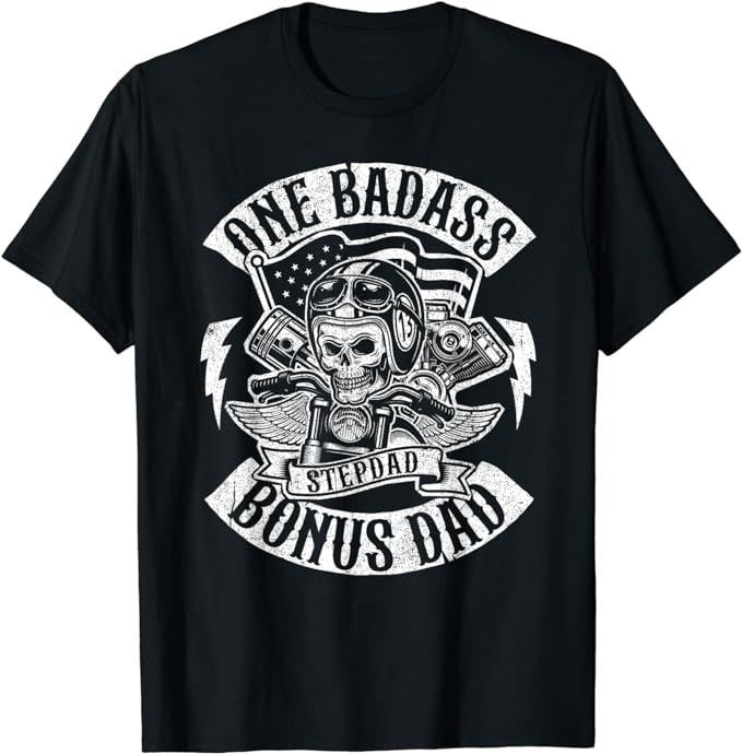 Father's Day T-Shirt, Gifts For Stepdad, One Badass Bonus Stepdad Biker Step Dad Fathers Day Gift T-Shirt Menswear Casual...