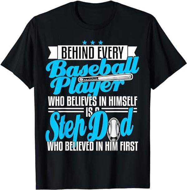 Father's Day T-Shirt, Gifts For Stepdad, Step Dad Stepfather Baseball Son Fathers Day Gift T-Shirt Menswear Casual Cotton...