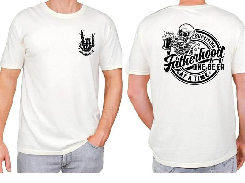 Fatherhood Front And Back Shirt, Surviving Fatherhood One Beer At A Time, Funny Father Tee, Drinking Husband, Fathers Day...