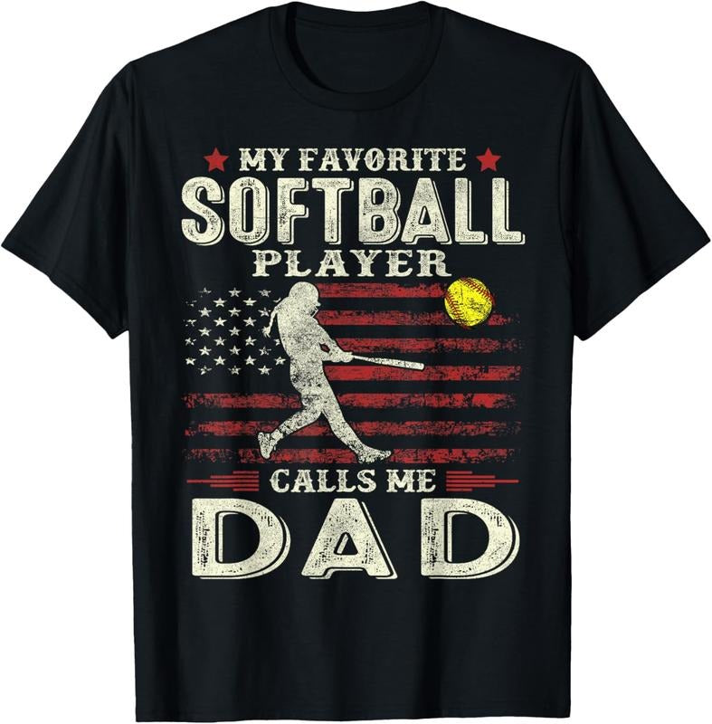 Fathers Day My Favorite Softball Player Calls Me Dad US Flag T-Shirt Cotton Menswear Hoodie, Sweatshirt | HypeCrazeTee.com