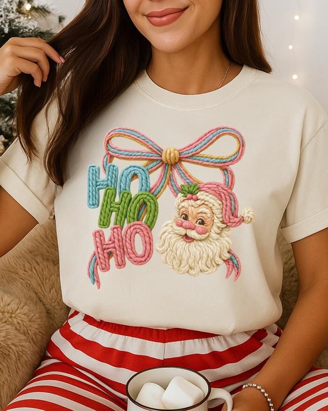 Faux Coquette HO HO HO Santa Comfort Colors, Trendy Christmas Tshirt Hoodie, Sweatshirt | HypeCrazeTee.com