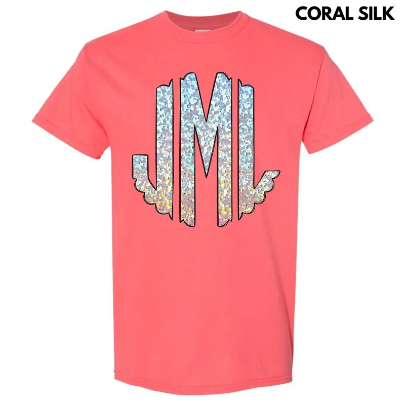 Faux Foil Glitter Monogram Gildan Short Sleeve T-Shirt 'NLB' Hoodie, Sweatshirt | HypeCrazeTee.com