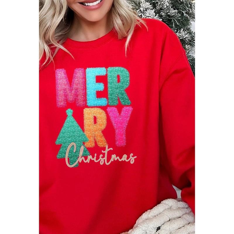 Faux Tinsel Merry Christmas Transfer Unisex NuBlend Crew Sweatshirt T-Shirts, Hoodie | HypeCrazeTee.com