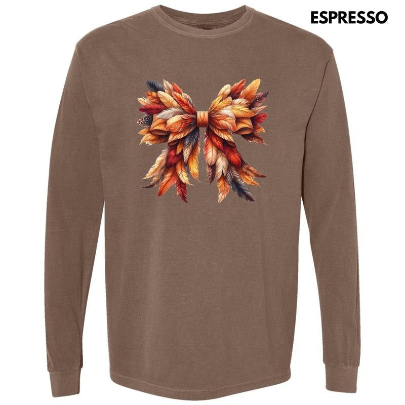 Feather Autumn Bow Long Sleeve Comfort Colors T-Shirt 'NLB' Hoodie, Sweatshirt | HypeCrazeTee.com
