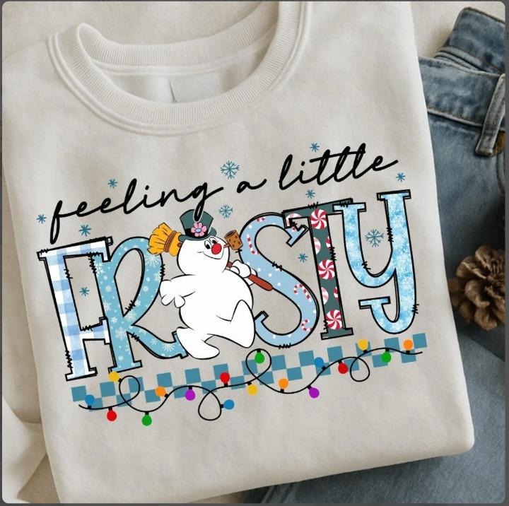Feelin' a Little Frosty Christmas Checkered Crewneck Sweatshirt, Cute Snowman Winter Vibes Shirt, Xmas Gifts Hoodie