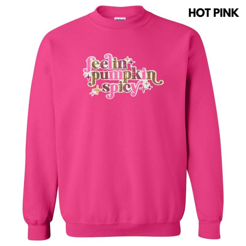 Feelin Pumpkin Spicy Sequin Patch Sweatshirt T-Shirts, Hoodie | HypeCrazeTee.com