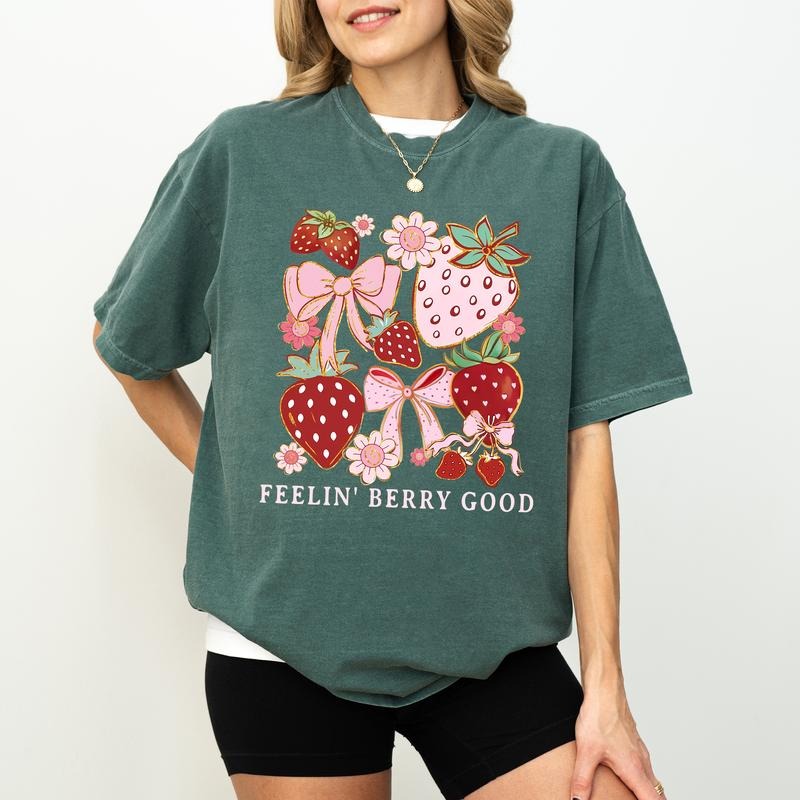 Feeling Berry Good Comfort Colors Shirt, Funny Feeling Very Good T-shirt, Coquette Strawberry Positive Graphic Tee,...