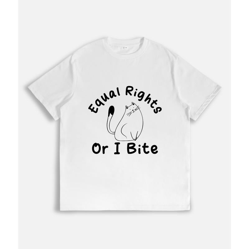 Feisty T - Shirt with a Feminist Message and Cute Cat Graphic: "Equal Rights Or I Bite" Hoodie, Sweatshirt | HypeCrazeTee.com