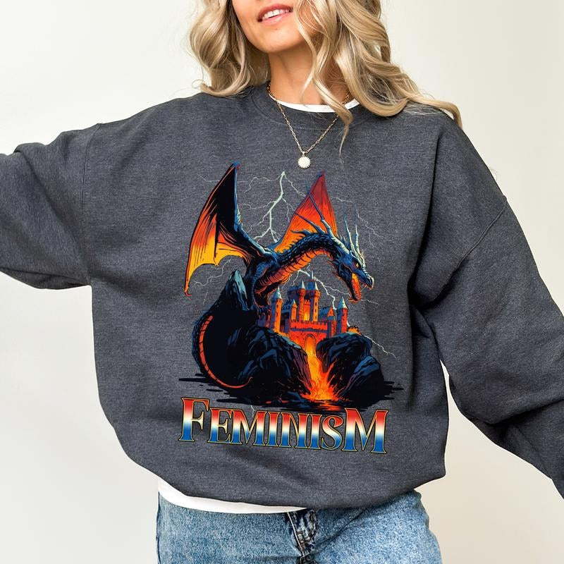 Feminism Dragon Fantasy Sweatshirt, Aesthetic Dragon Graphic Tops, Feminist Sweaters for Women, Women's Rights Pullover,...