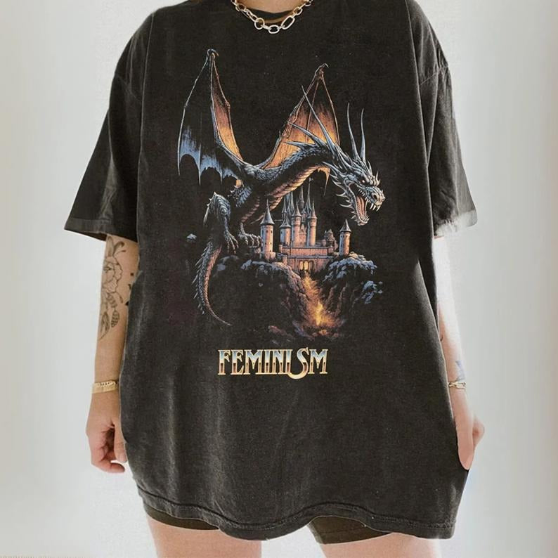 Feminism Dragon Shirt, Feminist Tee, Womens Rights Unisex Tshirt, Feminist Girl Vintage Tee, Fantasy Dragon Shirt Women,...
