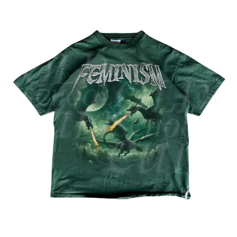 Feminism Three Dragon Fantasy Vintage Graphic Shirt, Retro Dragon Galaxy Shirt, Gothic Shirt, Funny Shirts, Dark Art...