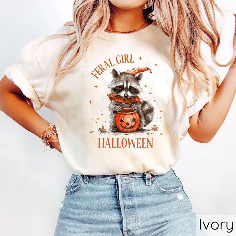 Feral Girl Halloween T-Shirts & Pumpkin Raccoon Tees: Spooktacular Fall Styles for Halloween! Hoodie, Sweatshirt