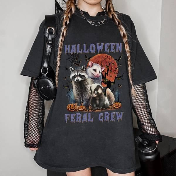 Feral Girl Raccoon TShirt Raccoon Halloween Shirt Funny Halloweeen Shirt Hoodie, Sweatshirt | HypeCrazeTee.com