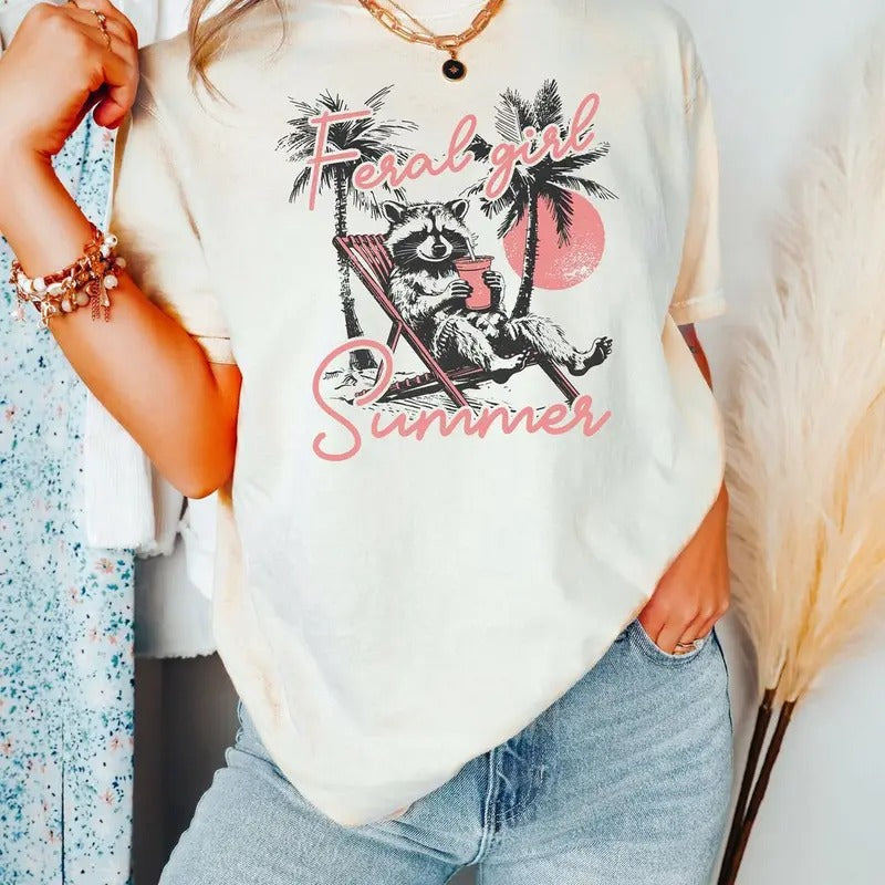 Feral Girl Summer Opossum Shirt, Funny Meme Opossum Tee, Feral Cowgirl Shirt, Funny Shirt, Beach Shirt Hoodie, Sweatshirt