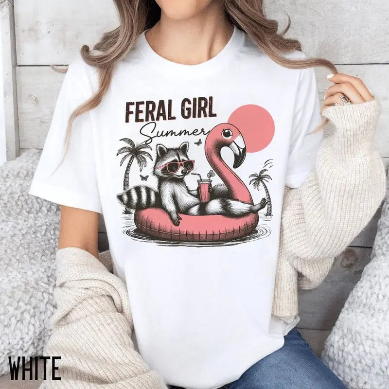 Feral Girl Summer Raccoon Shirt: Funny Meme Cowgirl Western Rodeo Comfort Colors Tee